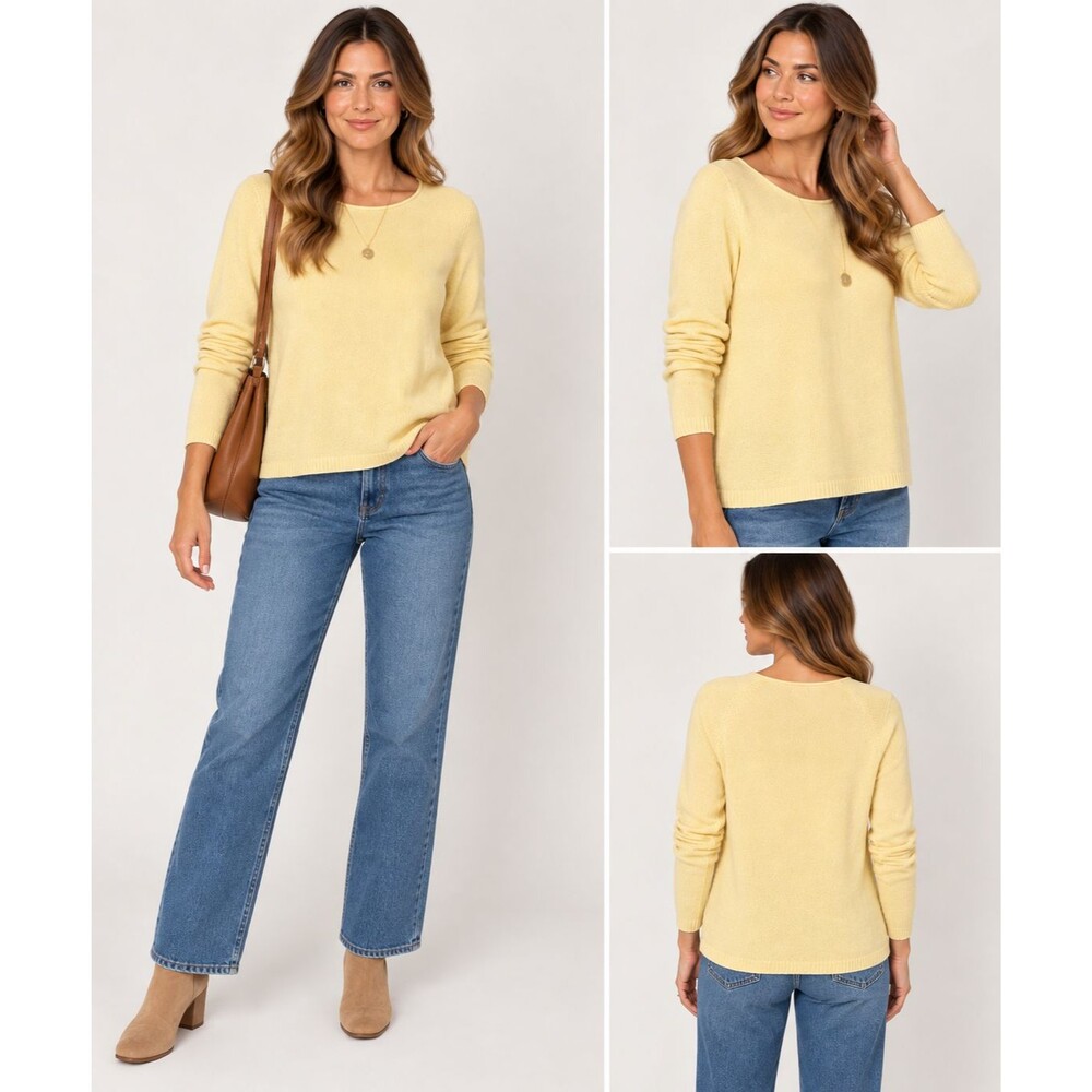 J Jill Sweater Womens M Petite Yellow Cotton Merino Wool Knit Side Slit Pullover